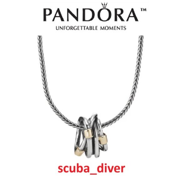 RARE Pandora Two-Tone 925 Silver 14K Gold Crossover Wrap Rope Pendant Necklace - Picture 1 of 12